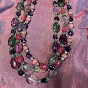 Tourmaline and Amethyst AUTHENTIC STONES Triple Strand of Necklaces